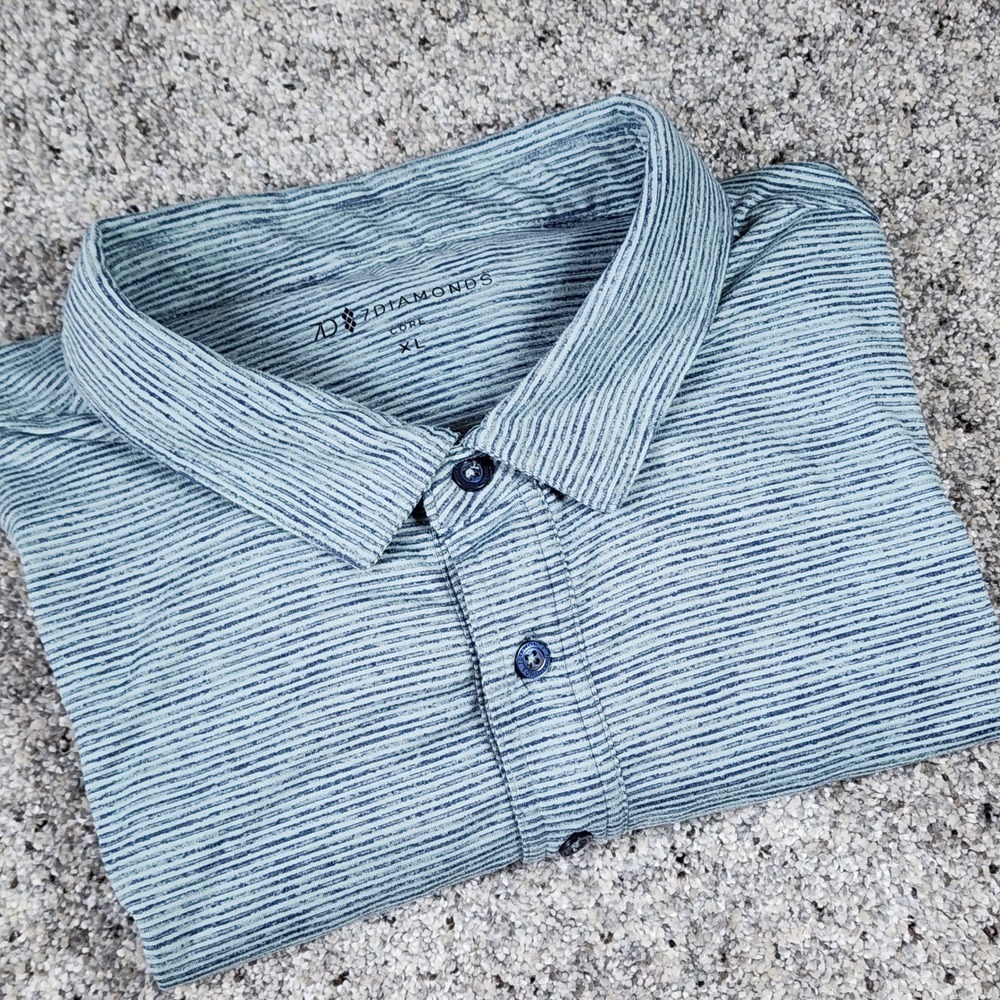 7 Diamonds Polo Shirt Mens XL Core Blue Micro Stripe Soft Stretch Excellent